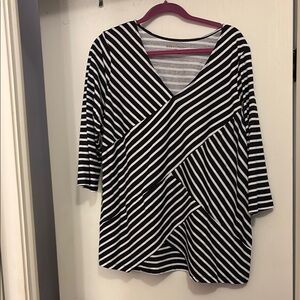 Jessica London Diagonal Striped V-Neck Blouse